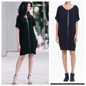 Madewell XXS Tunic Shirt Mini Dress Black Leather Edged Strip